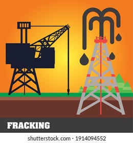 torre de la refinería de fractura hidráulica, extracción de plataforma petrolífera e ilustración de vectores de producción