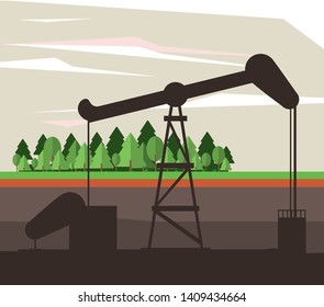 Fracking zone, oil pump extracting petroleum from suboil with pipes. round icon vector illustration graphic design
