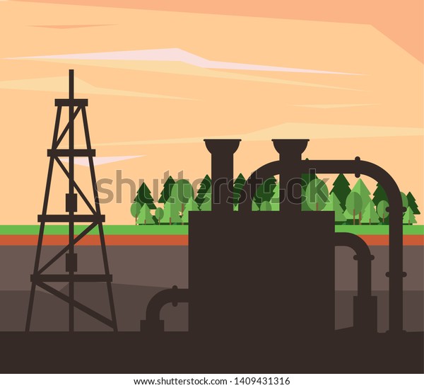 Fracking zone,\
oil pump extracting petroleum from suboil with pipes. round icon\
vector illustration graphic\
design