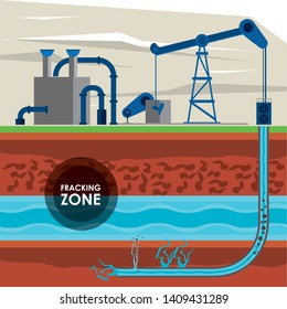 Fracking zone, oil pump with tank extracting petroleum from suboil with pipes. vector illustration graphic design