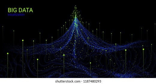 Fractal 3d Visualization. Digital Big Data Sorting. Cosmic Wave Illustration with Distortion and Movement. Vector Fractal Element. Analysis of Big Data Flow. Technology Background with Fractal System.