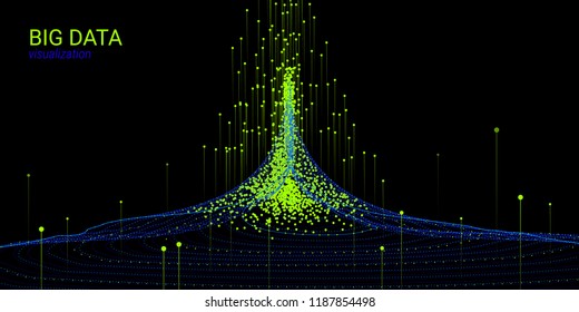 Fractal 3d Visualization. Digital Big Data Sorting. Cosmic Wave Illustration with Distortion and Movement. Vector Fractal Element. Analysis of Big Data Flow. Technology Background with Fractal System.