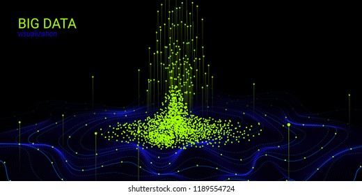 Fractal 3d Visualization. Digital Big Data Sorting. Cosmic Wave Illustration with Distortion and Movement. Vector Fractal Element. Analysis of Big Data Flow. Technology Background with Fractal System.