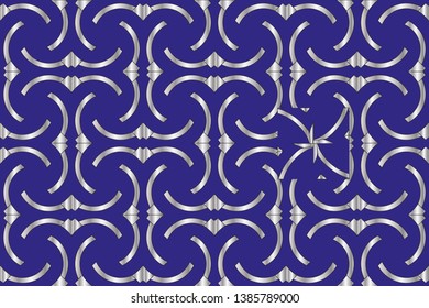 Fractal background for creative design. Oriental patterns. Decoration for desktop, poster, Wallpaper, interiors, Magic graphics. Modern stylish texture. Silver patterns on blue background