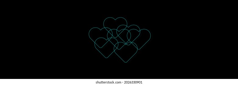 Fractal banner made of blue hearts