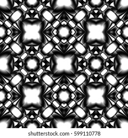 Fractal bright complex diamond-shaped seamless pattern with faceted crystal or chrome elements