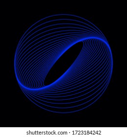 Fractal Circle. Twisted Lines. Blue Logo.Vector Illustration. Swirling Symbol.