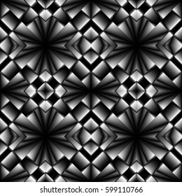 Fractal complex dark diamond-shaped seamless pattern with sharp chrome patterns like arrows