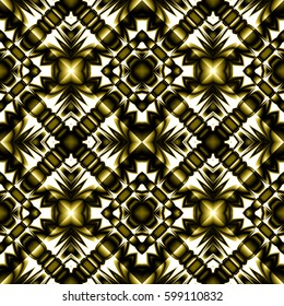 Fractal complex dark diamond-shaped seamless pattern with sharp gold designs like arrows