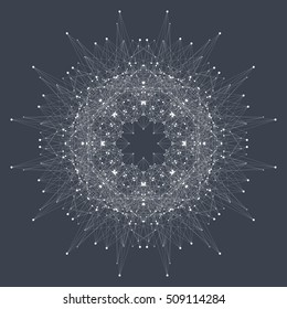 Fractal element with compounds lines and dots. Big data complex. Graphic abstract background communication. Minimal array. Digital data visualization. Dynamic motion vector illustration