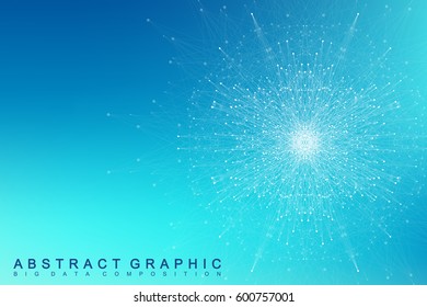 Fractal element with compounds lines and dots. Big data complex. Graphic abstract background communication. Minimal array. Digital data visualization. Lines plexus. Vector illustration