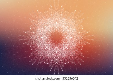 Fractal element with connected lines and dots. Big data complex. Virtual background communication or particle compounds. Digital data visualization, minimal array. Lines plexus. Vector illustration