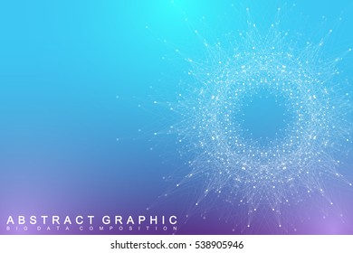 Fractal element with connected lines and dots. Big data complex. Virtual background communication or particle compounds. Digital data visualization, minimal array. Lines plexus. Vector illustration