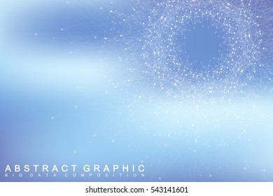 Fractal element with connected lines and dots. Big data complex. Virtual background communication or particle compounds. Digital data visualization, minimal array. Lines plexus. Vector illustration