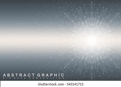 Fractal element with connected lines and dots. Big data complex. Virtual background communication or particle compounds. Digital data visualization, minimal array. Lines plexus. Vector illustration