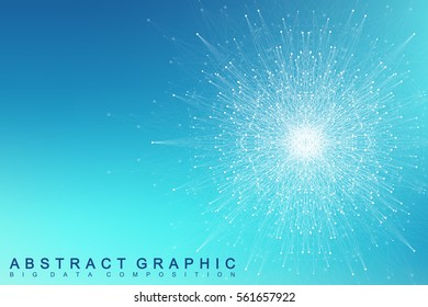 Fractal element with connected lines and dots. Big data complex. Virtual background communication or particle compounds. Digital data visualization, minimal array. Lines plexus. Vector illustration