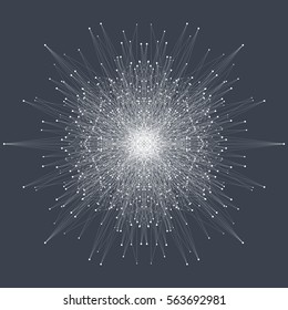 Elemento fractal con líneas y puntos conectados. Gran complejo de datos. Comunicación de fondo virtual o compuestos de partículas. Visualización de datos digitales, arreglo mínimo. Plexo de líneas. Ilustración del vector