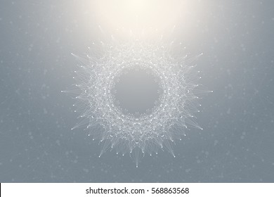 Fractal element with connected lines and dots. Big data complex. Virtual background communication or particle compounds. Digital data visualization, minimal array. Lines plexus. Vector illustration