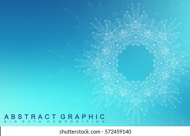 Fractal element with connected lines and dots. Big data complex. Virtual background communication or particle compounds. Digital data visualization, minimal array. Lines plexus. Vector illustration