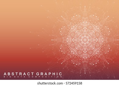 Fractal element with connected lines and dots. Big data complex. Virtual background communication or particle compounds. Digital data visualization, minimal array. Lines plexus. Vector illustration