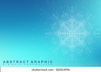 Fractal element with connected lines and dots. Big data complex. Virtual background communication or particle compounds. Digital data visualization, minimal array. Lines plexus. Vector illustration