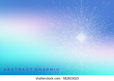 Fractal element with connected lines and dots. Big data complex. Virtual background communication or particle compounds. Digital data visualization, minimal array. Lines plexus. Vector illustration