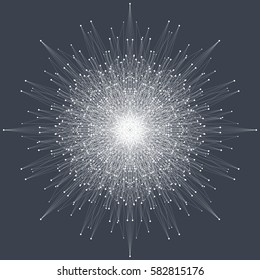 Fractal element with connected lines and dots. Big data complex. Virtual background communication or particle compounds. Digital data visualization, minimal array. Lines plexus. Vector illustration