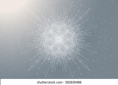 Fractal element with connected lines and dots. Big data complex. Virtual background communication or particle compounds. Digital data visualization, minimal array. Lines plexus. Vector illustration