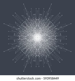 Fractal element with connected lines and dots. Big data complex. Virtual background communication or particle compounds. Digital data visualization, minimal array. Lines plexus. Vector illustration