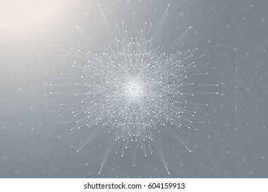 Fractal element with connected lines and dots. Big data complex. Particle compounds. Network connection, lines plexus. Minimalistic chaotic design, vector illustration