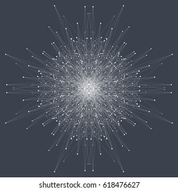 Fractal element with connected lines and dots. Virtual background communication or particle compounds. Minimalist style concentric circle. Digital data visualization. Lines plexus. Vector illustration