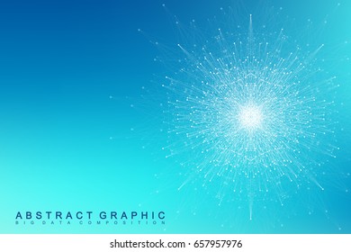 Fractal element with connected lines and dots. Big data complex. Particle compounds. Network connection, lines plexus. Minimalistic chaotic design, vector illustration