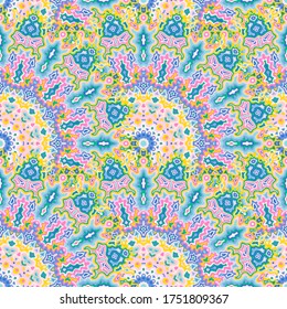 Fractal floral seamless ornament. Arabic folk vector graphic design. Intricate damask chakra geometric seamless pattern. Interior decoration print.