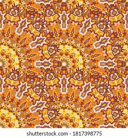 Fractal Floral Seamless Pattern. Hindu Ethnic Vector Composition. Weave Coachella Peacock Geometric Seamless Ornament. Scarf Fashion Print.