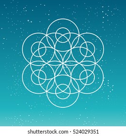 Fractal flower. Circular geometric shape. Spirograph linear pattern. Circle hipster design element. Cosmic vector Flower or Snowflake