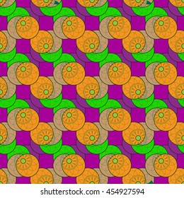 Fractal flower seamless pattern on circle background.