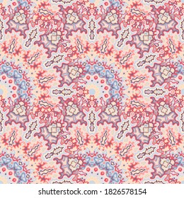 Patrón de flor fractal sin fisuras. Composición del vector étnico oriental. Ornamento geométrico sin soldadura de taleidoscopio arabesco. Impresión veraniega de la ropa de baño.