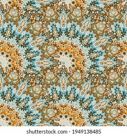 Fractal geometric seamless pattern. African ethnic vector composition. Tangle bohemian fractal floral seamless ornament. Scarf fashion print.