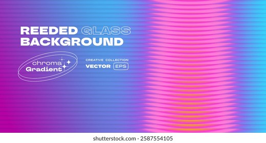 Fractal glass background with blue pink color gradient for trendy Y2K design poster. Vector modern color gradient background with reeded glass displacement effect