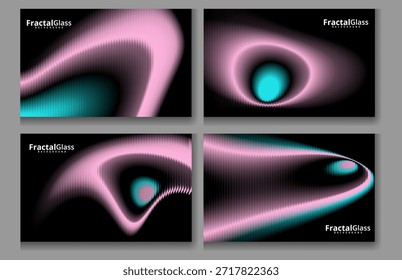 Fractal glass design elements with pink and blue swirls on transparent background