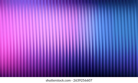 Fractal gradient glass with neon pattern effect creates abstract background. Texture vertical with blue green geometric fluorescent distortion of glossy prism. Ribbed purple vector vibrant summer blur