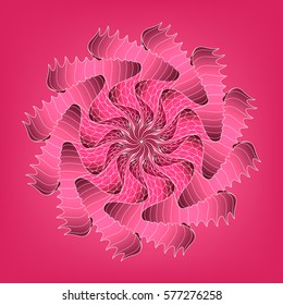 Fractal line spiral with red background.