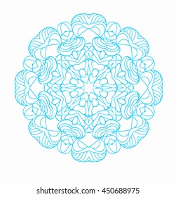 Fractal or mandala great for Christmas or ethnic use. Hand drawn illustration. Colorful vector snowflake isolated on white background