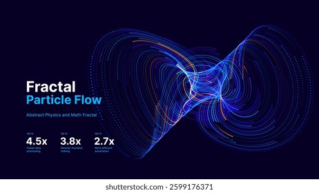 Fractal Particle Flow Visualization. Abstract Dynamic 3D Particle Wave and Magnetic Field Concept. Vector Illustration for Physics, Math, Science, AI, and Futuristic Data Networks.