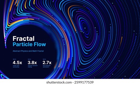 Fractal Particle Flow Visualization. Abstract Dynamic 3D Particle Wave and Magnetic Field Concept. Vector Illustration for Physics, Math, Science, AI, and Futuristic Data Networks.