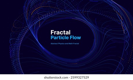 Fractal Particle Flow Visualization. Abstract Dynamic 3D Particle Wave and Magnetic Field Concept. Vector Illustration for Physics, Math, Science, AI, and Futuristic Data Networks.