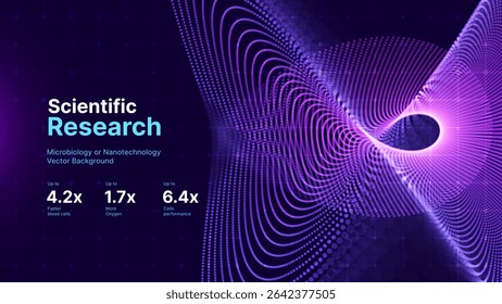 Resumo da pesquisa científica de visualização de fluxo de partículas fractais. Abstrato 3D Partículas Superfície Grafo Conceito. Ilustração vetorial para física, matemática, ciência, inteligência artificial e redes de dados futuristas.