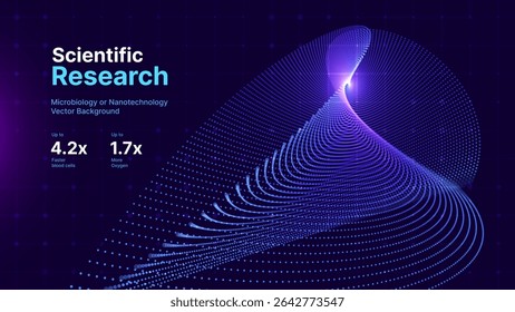 Resumo da pesquisa científica de visualização de fluxo de partículas fractais. Abstrato 3D Partículas Superfície Grafo Conceito. Ilustração vetorial para física, matemática, ciência, inteligência artificial e redes de dados futuristas.