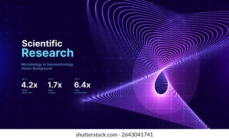 Resumo da pesquisa científica de visualização de fluxo de partículas fractais. Abstrato 3D Partículas Superfície Grafo Conceito. Ilustração vetorial para física, matemática, ciência, inteligência artificial e redes de dados futuristas.