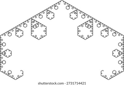 Patrón de Fractal creado a partir de segmentos de línea negra sobre un fondo blanco, con una estructura geométrica abstracta con simetría, diseño único y auto-similitud. Adecuado para ilustración matemática, científica y educativa, fondo y diseño de carteles.